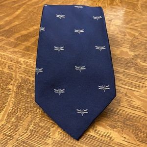 Lands’ End Navy Blue Silk Necktie Dragonflies